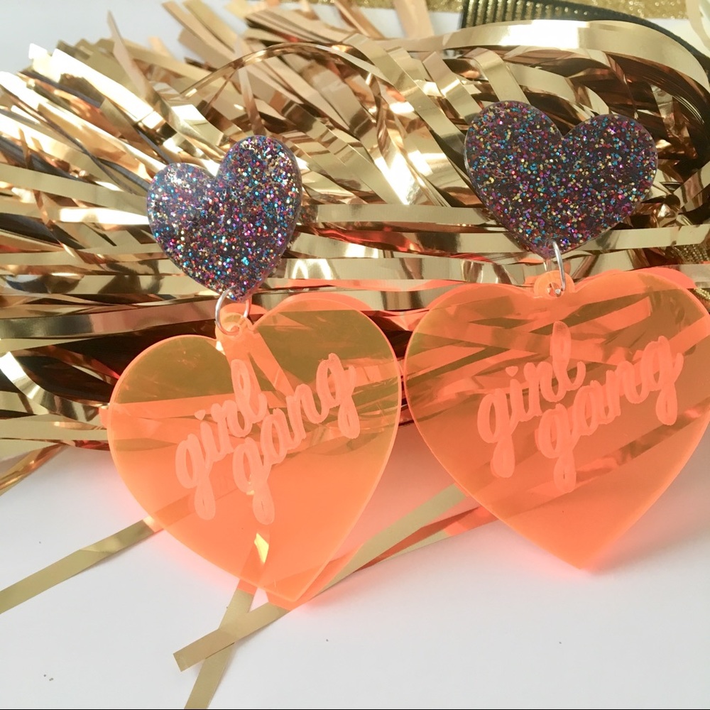 Lucite multicolor CONFETTI heart earring-GIRL GANG - Picture 3 of 5